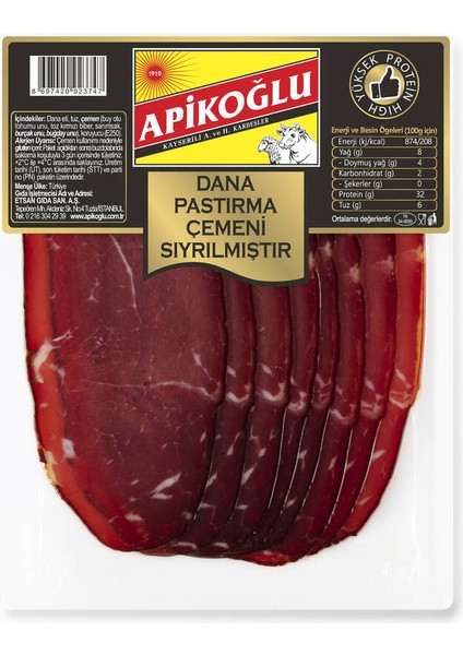 Çemeni Sıyrılmış Dilimli Dana Pastırma 70 gr Beşli Paket