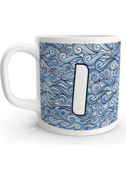 I Harfi Deniz Dalga Desenli Denizci Tasarım Harfli Kupa Bardak