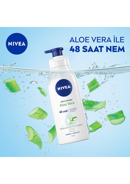 NIVEA Aloe Vera Vücut Losyonu 400ml, Normal / Kuru Ciltler için, Derinlemesine Nemlendirici Serum ve Aloe vera ile 48 Saat Vücut Nemlendirme