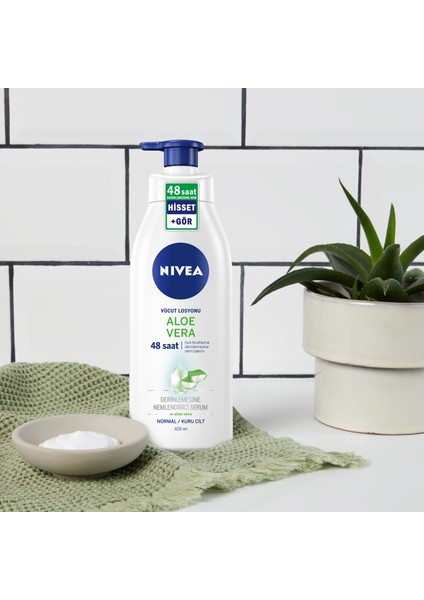 NIVEA Aloe Vera Vücut Losyonu 400ml, Normal / Kuru Ciltler için, Derinlemesine Nemlendirici Serum ve Aloe vera ile 48 Saat Vücut Nemlendirme