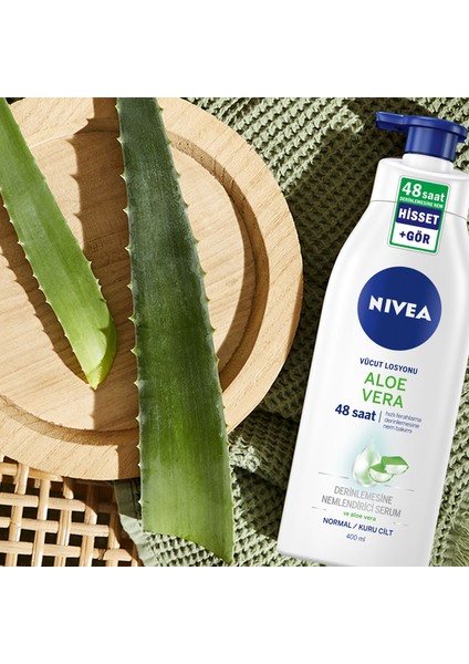 NIVEA Aloe Vera Vücut Losyonu 400ml, Normal / Kuru Ciltler için, Derinlemesine Nemlendirici Serum ve Aloe vera ile 48 Saat Vücut Nemlendirme