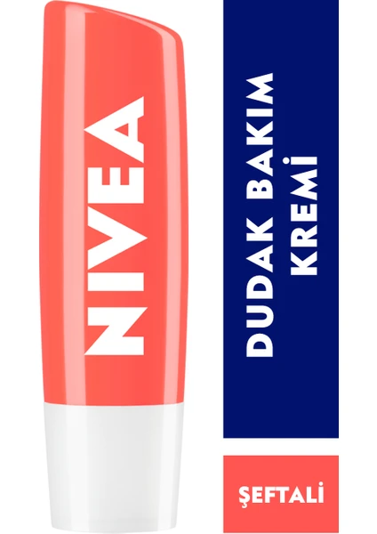 NIVEA Şeftali Dudak Bakım Kremi (4,8gr), 24 Saat Nem,Doğal Yağlar, Gün Boyu Dudak Bakımı, Şeftali Kokusu, Hafif Pembe Işıltı