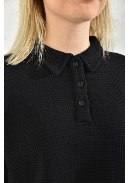 Siyah Polo Yaka Crop Bluz modelleri