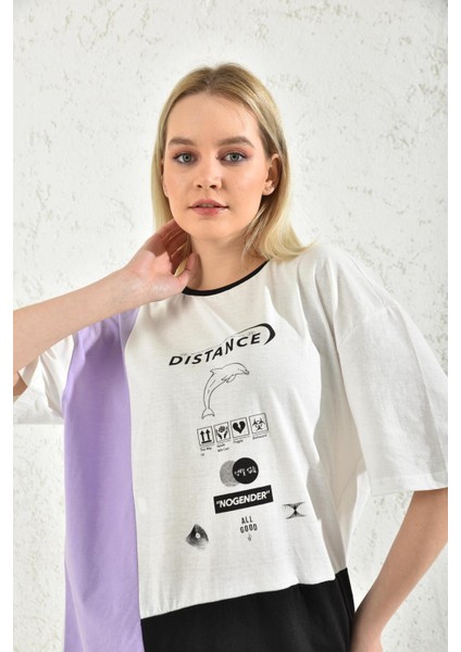 Beyaz Bloklu Baskı Detaylı Kısa Kol T-Shirt indirimleri