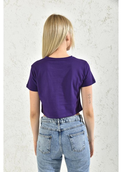 Mor Baskı Detaylı Crop Bluz fiyatları