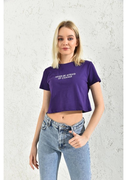 Mor Baskı Detaylı Crop Bluz indirimleri