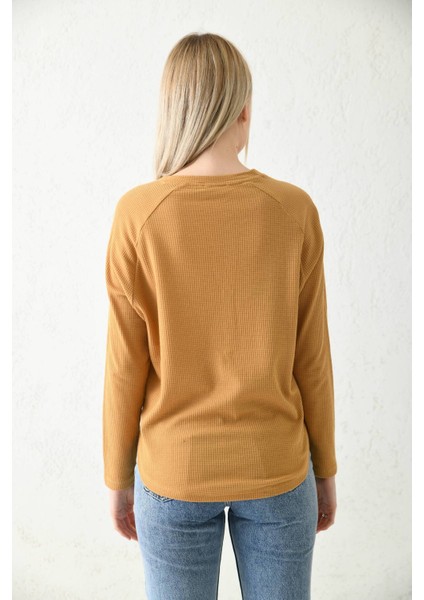 Camel Düğme Detaylı Örme Bluz