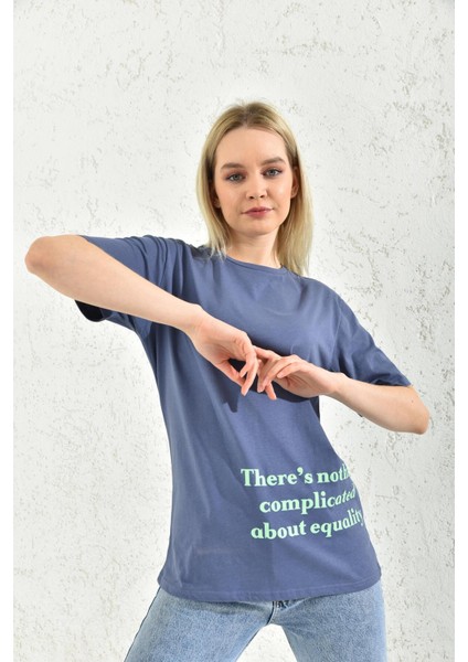Lacivert Bisiklet Yaka Baskılı T-Shirt modelleri