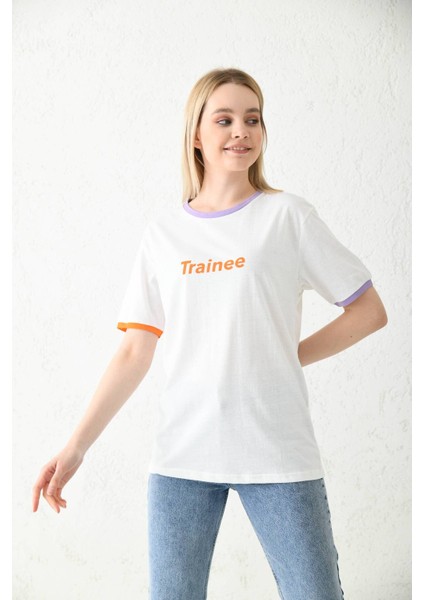 Beyaz Baskılı Regular Fit T-Shirt