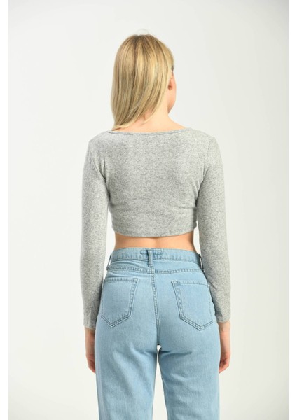 Gri U Yaka Uzun Kol Spor Bluz modelleri