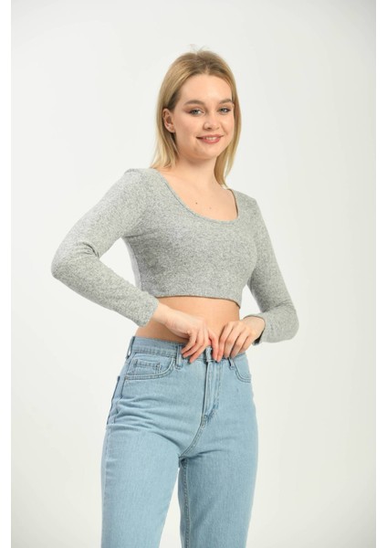 Gri U Yaka Uzun Kol Spor Bluz fırsatları