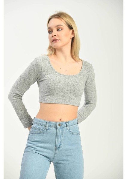Gri U Yaka Uzun Kol Spor Bluz indirimleri