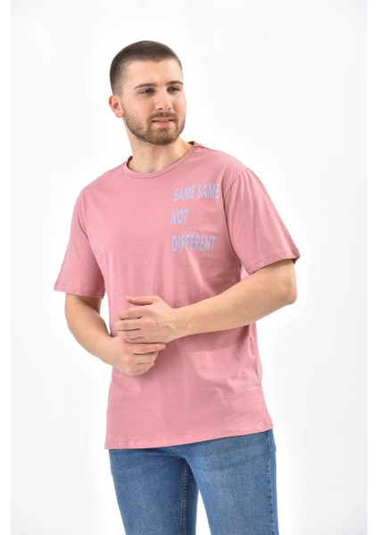 Gül Kurusu Kısa Kollu Baskı Detaylı T-Shirt