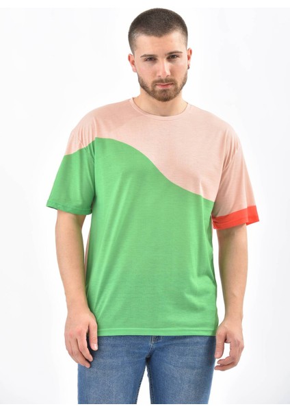 Yeşil Bloklu Owersize T-Shirt modelleri