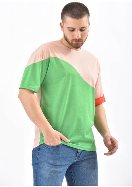 Yeşil Bloklu Owersize T-Shirt