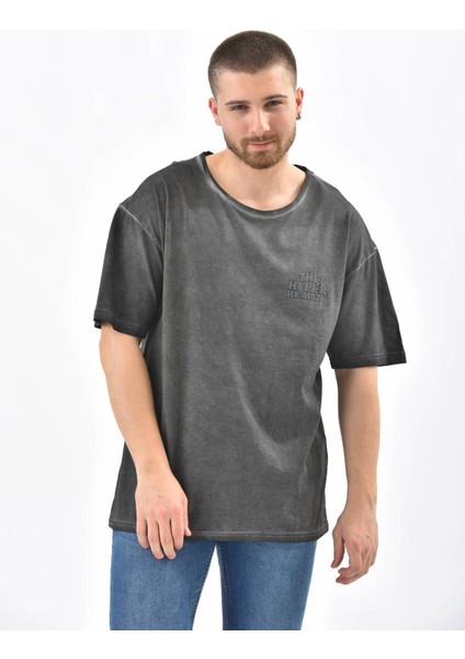 Antrasit Bisiklet Yaka Baskılı T-Shirt modelleri