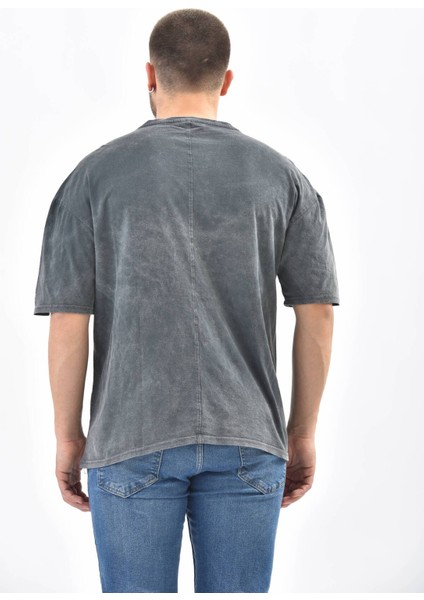 Antrasit Bisiklet Yaka Nakış Detaylı T-Shirt modelleri