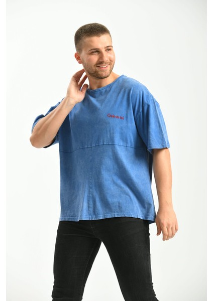 Indigo Oversize Fit Pamuklu T-Shirt