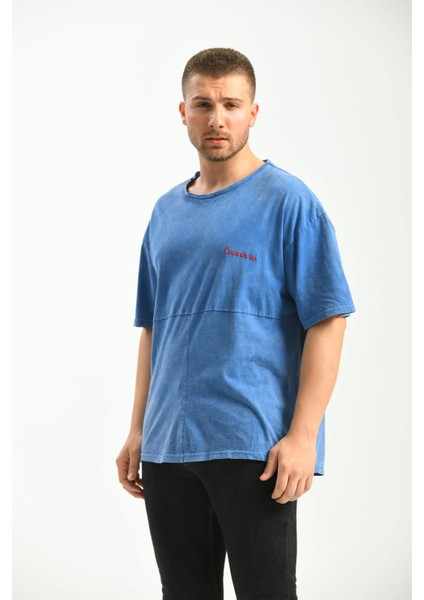 Indigo Oversize Fit Pamuklu T-Shirt fırsatları