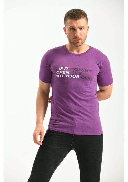 Mor Baskı Detaylı Regular Fit Tshirt