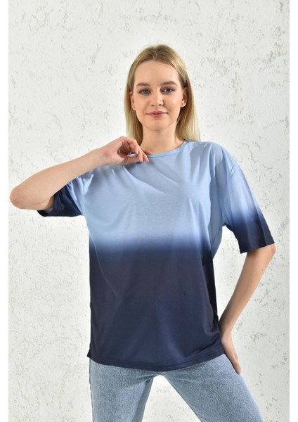 Mavi Bloklu Kısa Kollu T-Shirt