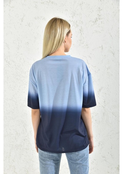 Mavi Bloklu Kısa Kollu T-Shirt