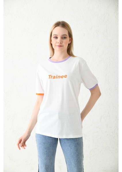 Beyaz Baskılı Regular Fit T-Shirt