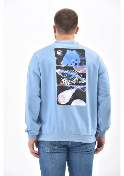 Bebe Mavi Bisiklet Yaka Ön Ve Arka Baskılı Sweatshirt