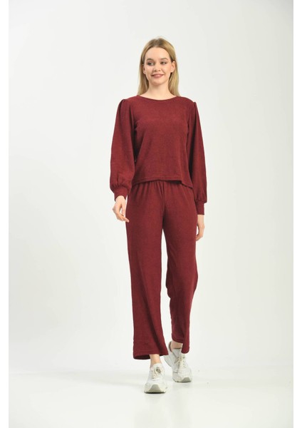 Bordo Örme Havlu Kumaş Pijama Takımı