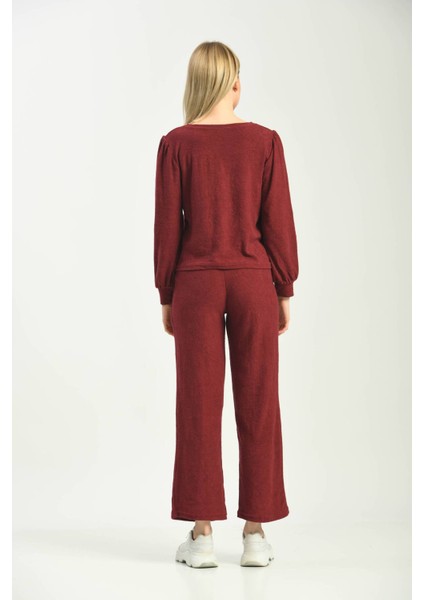 Bordo Örme Havlu Kumaş Pijama Takımı