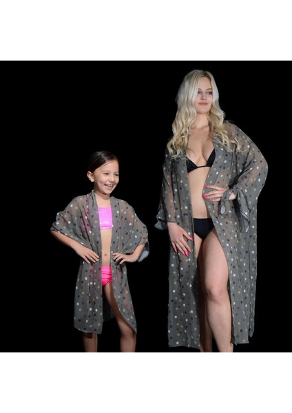 Paredora Haki Puantiyeli Anne Kız Kimono Pareo