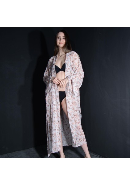 Tedz Collection Paredora Krem Çiçekli Kimono Pareo