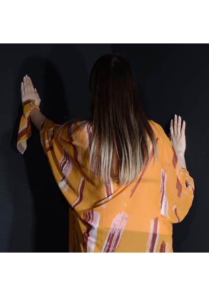 Paredora Safran Fırça Desenli Kimono Pareo