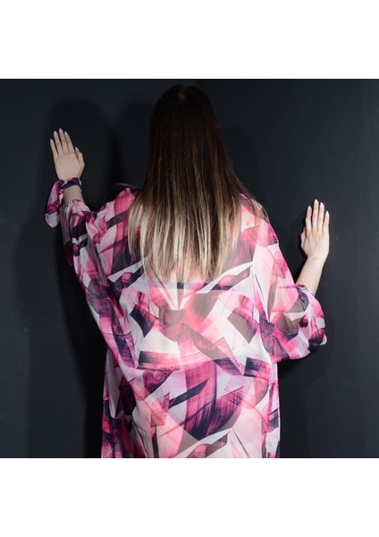 Paredora Kiraz Fırça Desenli Kimono Pareo