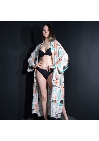 Paredora Manşet Baskılı Kimono Pareo