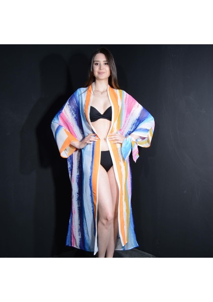Paredora Gökkuşağı Fırça Desenli Kimono Pareo