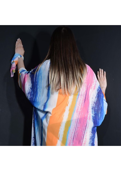 Paredora Gökkuşağı Fırça Desenli Kimono Pareo
