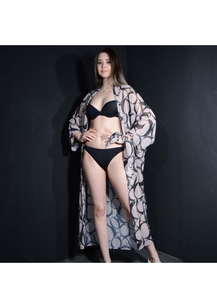 Paredora Sütlü Kahve Zero Desenli Kimono Pareo
