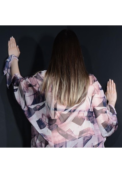 Paredora Eflatun Fırça Desenli Kimono Pareo