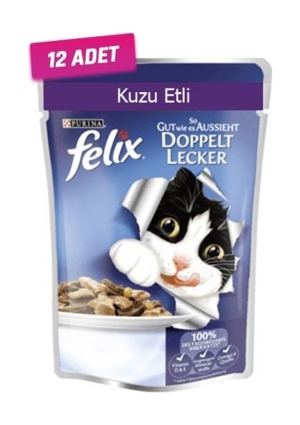 12 Adet - Felix Kuzu Etli Yetişkin Kedi Konservesi 100 gr