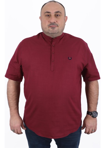 Büyük Beden Gömlek Hakim Yaka Kısa Kol Mürdüm 22309