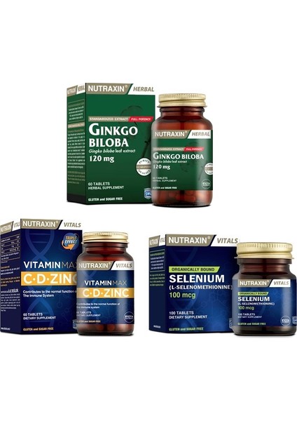 Ginkgo Biloba 60 Tablet + Vitamin Max (C,D,Zinc) 60 Tablet + Selenium 100 Mcg 100 Tablet