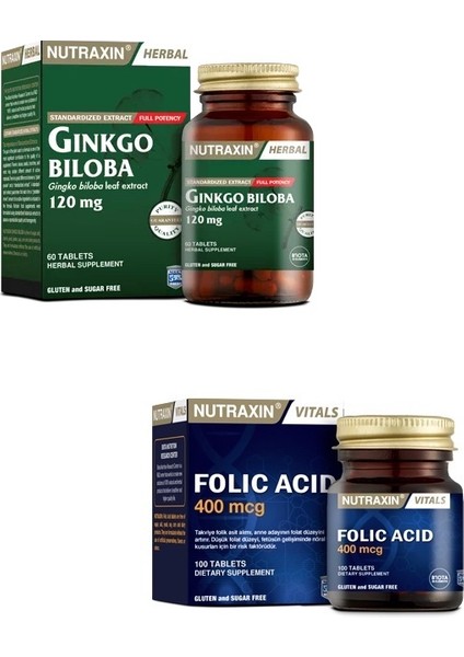 Ginkgo Biloba 60 Tablet + Folik Asit Takviyesi 400 Mcg 100 Tablet