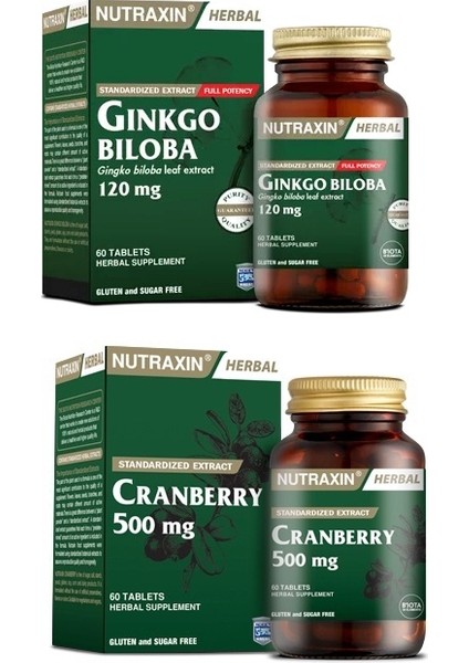 Ginkgo Biloba 60 Tablet + Cranberry 500 Mg 60 Tablet