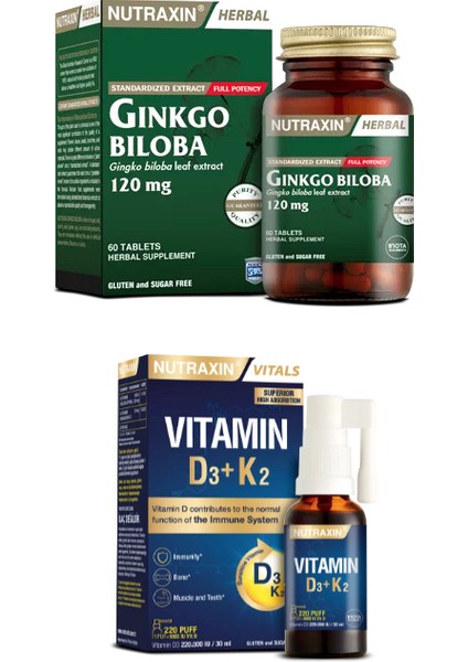 Ginkgo Biloba 60 Tablet + Vitamin D3 K2 30 Ml