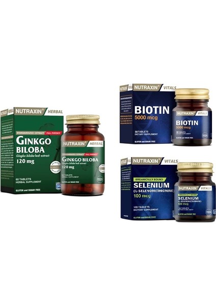 Ginkgo Biloba 60 Tablet + Biotin 30 Tablet+ Selenyum 100 Tablet