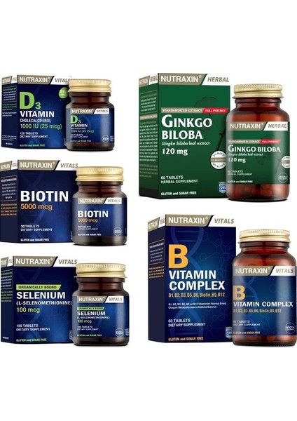 Ginkgo Biloba 60 Tablet + Biotin + Selenyum+ D3 Vitamini + B Vitamini 60 Tablet