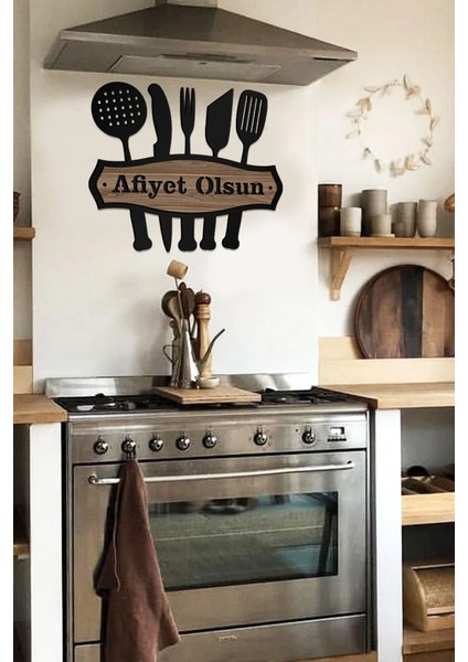 Afiyet Olsun Yazılı Dekoratif Ahşap Mdf Mutfak Tablosu