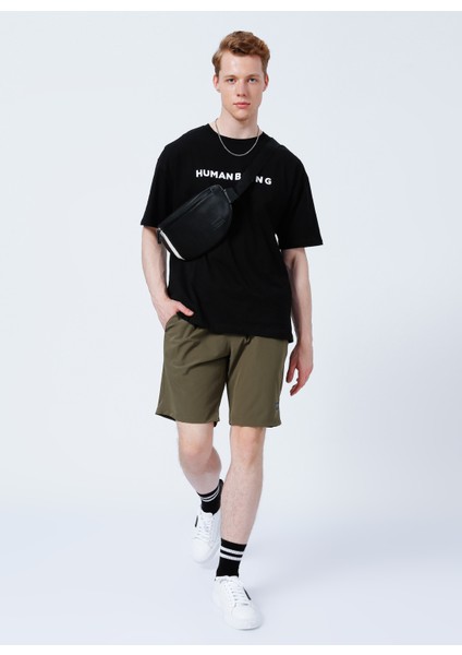 E-7957 Lastikli Standart Kalıp Düz Haki Erkek Bermuda Şort