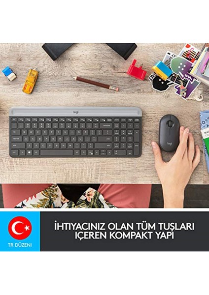 MK470 Slim Combo Kablosuz Klavye Mouse Seti 12 Fn Kısayolu ile Kompakt Klavye Sağ